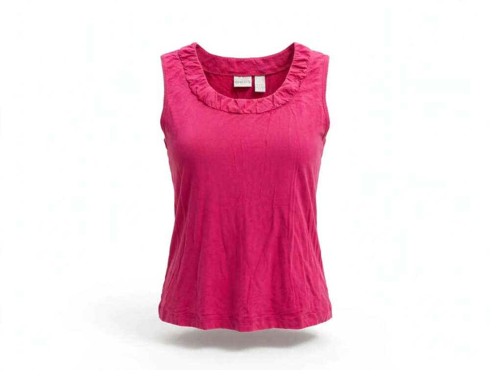 Chico's Tank Top Size 3 Pink Modal Spandex Ruffle Neck Sleeveless